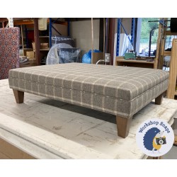 Glenmore Deep Buttoned Footstool with Border 102 x 76cm (40 x 30") Wool Check Hessian - 5ins Tapered Oak Leg 8906 Glenmore Deep Buttoned Footstool with Border 102 x 76cm (40 x 30") Wool Check Hessian - 5ins Tapered Oak Leg 8906