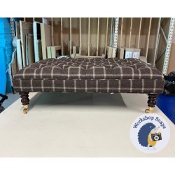 Glenmore Deep Buttoned Footstool with Border 102 x 76cm (40 x 30") Wool Check Mocha - Single Piped Trim - 7ins Castor Mahogany Leg 6966 Glenmore Deep Buttoned Footstool with Border 102 x 76cm (40 x 30") Wool Check Mocha - Single Piped Trim - 7ins Castor Mahogany Leg 6966