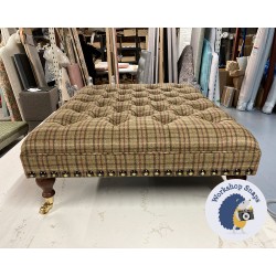 Glenmore Deep Buttoned Footstool with Border 102 x 76cm (40 x 30") Wool Check Sage - Vintage Full Studs - 6ins Castor Mahogany Leg 9069 Glenmore Deep Buttoned Footstool with Border 102 x 76cm (40 x 30") Wool Check Sage - Vintage Full Studs - 6ins Castor Mahogany Leg 9069