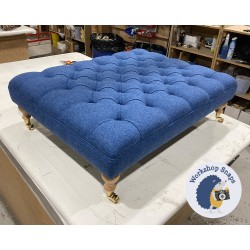 Glenmore Deep Buttoned Footstool with Border 102 x 76cm (40 x 30") Wool Plain Blue - 6ins Castor Natural Leg 6295 Glenmore Deep Buttoned Footstool with Border 102 x 76cm (40 x 30") Wool Plain Blue - 6ins Castor Natural Leg 6295