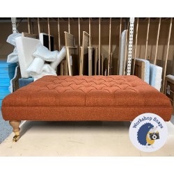 Glenmore Deep Buttoned Footstool with Border 102 x 76cm (40 x 30") Wool Plain Bronze - Single Piped Trim - 6ins Castor Oak Leg 7193 Glenmore Deep Buttoned Footstool with Border 102 x 76cm (40 x 30") Wool Plain Bronze - Single Piped Trim - 6ins Castor Oak Leg 7193