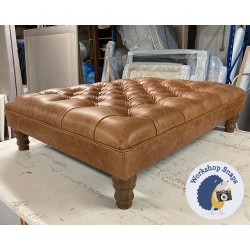 Glenmore Deep Buttoned Footstool with Border 102 x 76cm (40 x 30") Antique Matt Leather Bridle - 5ins Turned Oak Leg 9120 Glenmore Deep Buttoned Footstool with Border 102 x 76cm (40 x 30") Antique Matt Leather Bridle - 5ins Turned Oak Leg 9120