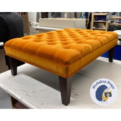 Glenmore Deep Buttoned Footstool with Border 102 x 76cm (40 x 30") Linwood Omega Burnt Orange - Double Piped Trim - 22.9cm Tapered Leg Mahogany 9376 Glenmore Deep Buttoned Footstool with Border 102 x 76cm (40 x 30") Linwood Omega Burnt Orange - Double Piped Trim - 22.9cm Tapered Leg Mahogany 9376