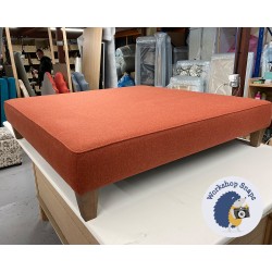 Arden Plain Top Footstool 122 x 122cm (48 x 48") COM Camira Main Line Flax Barking - Top Edge Piped - 12.7cm Oak Tapered Leg 9316