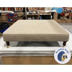 Arden Plain Top Footstool 122 x 122cm (48 x 48") COM Designers Guild Cavos Calico - Top Edge Piped - Single Piped Trim - 7ins Castor Mahogany Leg - 5419