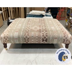 Arden Plain Top Footstool 122 x 122cm (48 x 48") COM Neutral Geometric Rug - 7ins Castor Mahogany Leg 6759