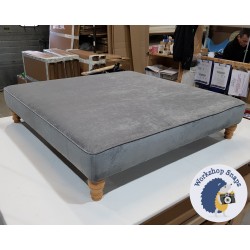 Arden Plain Top Footstool 122 x 122cm (48 x 48") House Velvet Silver - Top Edge Piped - Single Piped Trim - 5ins Turned Natural Leg 4464