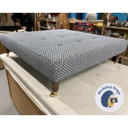 Cannock Shallow Buttoned Footstool 122 x 122cm (48 x 48") COM Fermoie Wicker Blue Colour Family - Top Edge Piped - Single Piped Trim - 7ins Castor Oak Leg 7966 Cannock Shallow Buttoned Footstool 122 x 122cm (48 x 48") COM Fermoie Wicker Blue Colour Family - Top Edge Piped - Single Piped Trim - 7ins Castor Oak Leg 7966