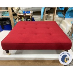 Cannock Shallow Buttoned Footstool 122 x 122cm (48 x 48") Faux Wool Ruby - Top Edge Self Piped - 7ins Castor Mahogany Leg 6092 Cannock Shallow Buttoned Footstool 122 x 122cm (48 x 48") Faux Wool Ruby - Top Edge Self Piped - 7ins Castor Mahogany Leg 6092