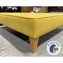 Cannock Shallow Buttoned Footstool 122 x 122cm (48 x 48") Soft Weave Mustard - Single Piped Trim - 6ins Concave Tapered Oiled Oak Leg 5829 Cannock Shallow Buttoned Footstool 122 x 122cm (48 x 48") Soft Weave Mustard - Single Piped Trim - 6ins Concave Tapered Oiled Oak Leg 5829