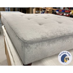 Cannock Shallow Buttoned Footstool 122 x 122cm (48 x 48") House Velvet Silver - Tope Edge Piped - Single Piped Trim - 6ins Castor Mahogany Leg 7371 Cannock Shallow Buttoned Footstool 122 x 122cm (48 x 48") House Velvet Silver - Tope Edge Piped - Single Piped Trim - 6ins Castor Mahogany Leg 7371