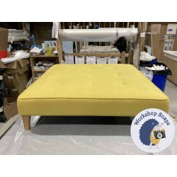 Cannock Shallow Buttoned Footstool 122 x 122cm (48 x 48") Soft Weave Mustard - Single Piped Trim - 6ins Concave Tapered Oiled Oak Leg 5829 Cannock Shallow Buttoned Footstool 122 x 122cm (48 x 48") Soft Weave Mustard - Single Piped Trim - 6ins Concave Tapered Oiled Oak Leg 5829