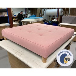 Cannock Shallow Buttoned Footstool 122 x 122cm (48 x 48") Soft Weave Rose Pink - 4ins Turned Natural Leg 7839 Cannock Shallow Buttoned Footstool 122 x 122cm (48 x 48") Soft Weave Rose Pink - 4ins Turned Natural Leg 7839
