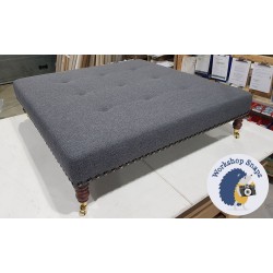 Cannock Shallow Buttoned Footstool 122 x 122cm (48 x 48") Textured Weave Slate - Full Vintage Stud Trim - 7ins Castor Leg Mahogany 4293 Cannock Shallow Buttoned Footstool 122 x 122cm (48 x 48") Textured Weave Slate - Full Vintage Stud Trim - 7ins Castor Leg Mahogany 4293