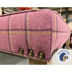 Cannock Shallow Buttoned Footstool 122 x 122cm (48 x 48") Wool Check Pink - Corner Studs - 9ins Tapered Oak Leg 6128 Cannock Shallow Buttoned Footstool 122 x 122cm (48 x 48") Wool Check Pink - Corner Studs - 9ins Tapered Oak Leg 6128