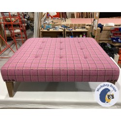 Cannock Shallow Buttoned Footstool 122 x 122cm (48 x 48") Wool Check Pink - Corner Studs - 9ins Tapered Oak Leg 6128 Cannock Shallow Buttoned Footstool 122 x 122cm (48 x 48") Wool Check Pink - Corner Studs - 9ins Tapered Oak Leg 6128