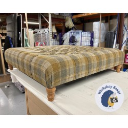 Kinver Deep Buttoned Footstool 122 x 122cm (48 x 48") Abraham Moons Snoshill Mustard - Pad Height Increased by 2ins - 5ins Turned Natural Leg 8644