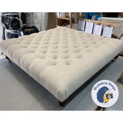 Kinver Deep Buttoned Footstool 122 x 122cm (48 x 48") Basket Weave Off White - 7" Castor Mahogany Leg 5347