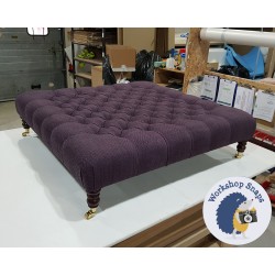 Kinver Deep Buttoned Footstool 122 x 122cm (48 x 48") Basket Weave Plum - 7ins Castor Leg Mahogany 4582