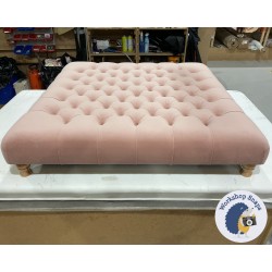 Kinver Deep Buttoned Footstool 122 x 122cm (48 x 48") Flat Velvet Blush - 4ins Turned Natural Leg 6180