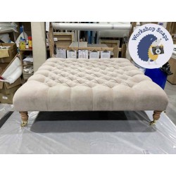 Kinver Deep Buttoned Footstool 122 x 122cm (48 x 48") House Velvet Stone - 7ins Castor Natural Leg 5742