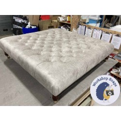 Kinver Deep Buttoned Footstool 122 x 122cm (48 x 48") Marbled Velvet Linen - 7ins Castor Mahogany Leg 5979