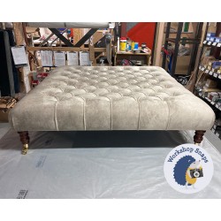 Kinver Deep Buttoned Footstool 122 x 122cm (48 x 48") Marbled Velvet Linen - 7ins Castor Mahogany Leg 6237 2