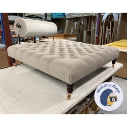 Kinver Deep Buttoned Footstool 122 x 122cm (48 x 48") Soft Weave Mist - 7ins Castor Mahogany Leg 7908