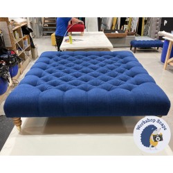 Kinver Deep Buttoned Footstool 122 x 122cm (48 x 48") Soft Weave Sapphire - 7ins Castor Natural Leg 6214