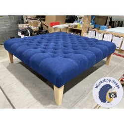 Kinver Deep Buttoned Footstool 122 x 122cm (48 x 48") Soft Weave Sapphire - 9ins Tapered Natural Leg 6011