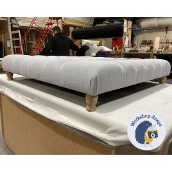 Kinver Deep Buttoned Footstool 122 x 122cm (48 x 48") Soft Weave Silver - 4ins Turned Natural Leg 6586