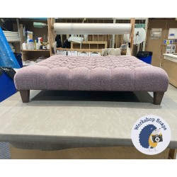 Kinver Deep Buttoned Footstool 122 x 122cm (48 x 48") Textured Weave Heather - Single Piped - 5" Tapered Oak Leg 5413