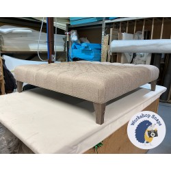 Kinver Deep Buttoned Footstool 122 x 122cm (48 x 48") Textured Weave Stone - Single Piped Trim - 6ins Concave Tapered Washed Oak Leg 8330