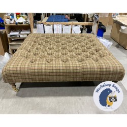 Kinver Deep Buttoned Footstool 122 x 122cm (48 x 48") Wool Check Sage - 6ins Castor Oak Leg 5693