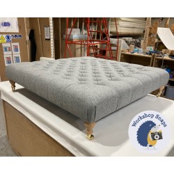 Kinver Deep Buttoned Footstool 122 x 122cm (48 x 48") Wool Plain Mid Grey - 6ins Castor Natural Leg 6096