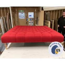 Kinver Deep Buttoned Footstool 122 x 122cm (48 x 48") Faux Wool Ruby - 7ins Castor Oak Leg 9198