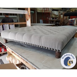 Kinver Deep Buttoned Footstool 122 x 122cm (48 x 48") Basket Weave Light Grey - Turned Leg Oak Full Studs 39051