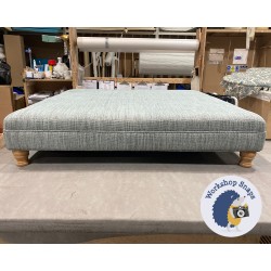 Wentwood Plain Top Footstool with Border 122 x 122cm (48 x 48") Basket Weave Duck Egg - Single Piped Trim - 5ins Turned Leg Natural 5786