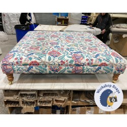 Wentwood Plain Top Footstool with Border 122 x 122cm (48 x 48") COM Eastnor Kime Wortham Pink Turq - 7ins Castor Natural Leg 6722