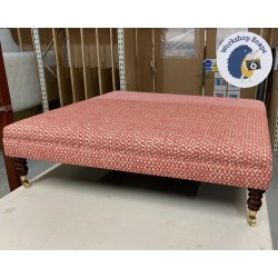 Wentwood Plain Top Footstool with Border 122 x 122cm (48 x 48") COM Fermoie Rabanna Red Colour Family - Single Piped Trim - 7ins Castor Mahogany Leg 7229