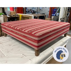 Wentwood Plain Top Footstool with Border 122 x 122cm (48 x 48") COM Guy Goodfellow Kintbury Stripe - Increase Pad Height by 6cm - Top Edge Piped - 5ins Turned Oak Leg 8614