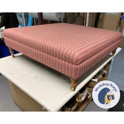 Wentwood Plain Top Footstool with Border 122 x 122cm (48 x 48") COM Jane Churchill Jasper Red - Pad Height Increased by 7cm - Single Piped Trim - 7ins Castor Natural Leg 8553