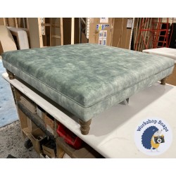 Wentwood Plain Top Footstool with Border 122 x 122cm (48 x 48") COM Loome Amore Matt Velvet Seaglass - - 5ins Turned Oak Leg 5779