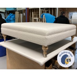 Wentwood Plain Top Footstool with Border 122 x 122cm (48 x 48") COM Osborne & Little Surf Snow - Pad Increased to 9ins - 7.5ins Oiled Oak Castor Leg 7814
