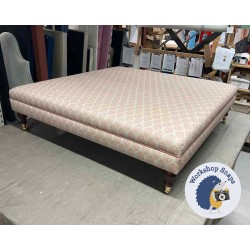 Wentwood Plain Top Footstool with Border 122 x 122cm (48 x 48") COM Sarah. K Pink Leaf - 6ins Castor Mahogany Leg 5899