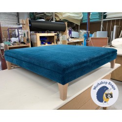 Wentwood Plain Top Footstool with Border 122 x 122cm (48 x 48") Eco Bobble Peacock - 15.2cm Concave Tapered Leg Oiled Oak 9405