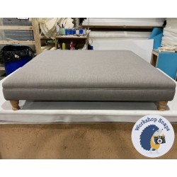 Wentwood Plain Top Footstool with Border 122 x 122cm (48 x 48") House Cotton French Grey - Single Piped Trim - 4ins Turned Natural Leg 6157