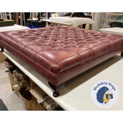 Glenmore Deep Buttoned Footstool with Border 122 x 122cm (48 x 48") Antique Matt Leather Oxblood - Single Piped Trim - 4ins Queen Anne Mahogany Leg 6084 Glenmore Deep Buttoned Footstool with Border 122 x 122cm (48 x 48") Antique Matt Leather Oxblood - Single Piped Trim - 4ins Queen Anne Mahogany Leg 6084