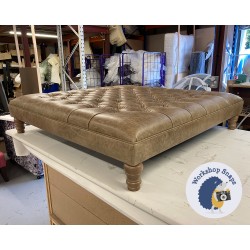 Glenmore Deep Buttoned Footstool with Border 122 x 122cm (48 x 48") Antique Matt Leather Walnut - 5ins Turned Oak Leg 8661 Glenmore Deep Buttoned Footstool with Border 122 x 122cm (48 x 48") Antique Matt Leather Walnut - 5ins Turned Oak Leg 8661