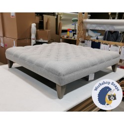 Glenmore Deep Buttoned Footstool with Border 122 x 122cm (48 x 48") Basket Weave Light Grey - 7ins Castor Leg Mahogany 4673 Glenmore Deep Buttoned Footstool with Border 122 x 122cm (48 x 48") Basket Weave Light Grey - 7ins Castor Leg Mahogany 4673